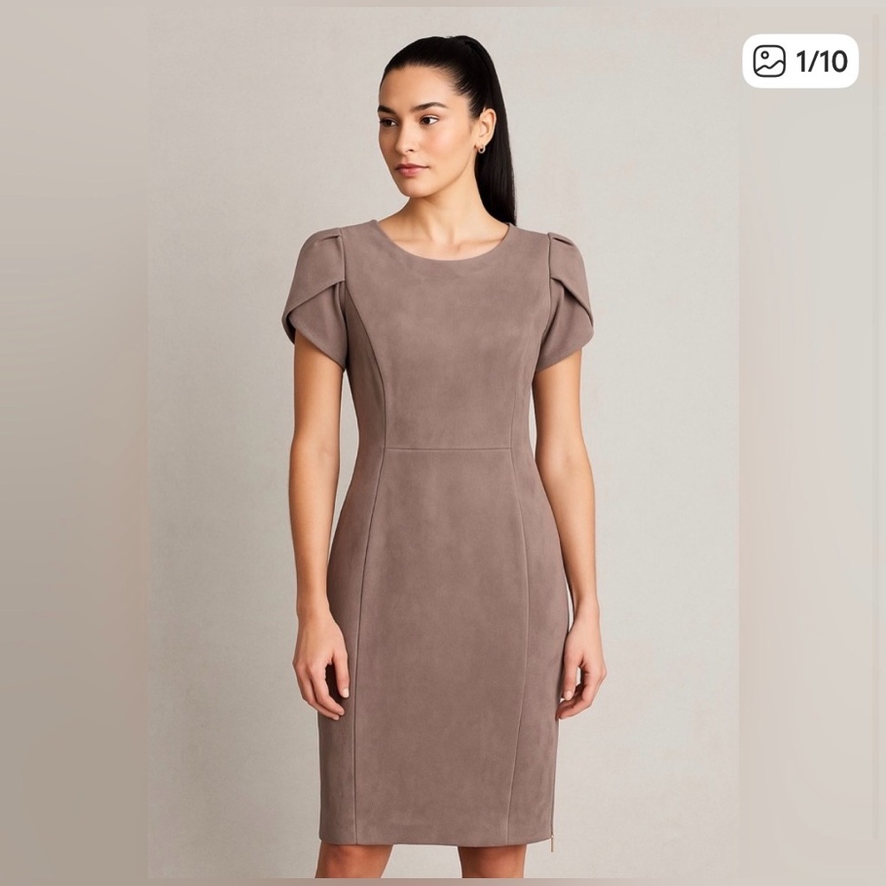 Woman's Dresses Calvin Klein Suede Tulip Sleeve Sheeth NWT 8P